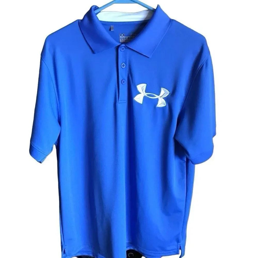 Under Armour heatgear loose golf polo shirt SZ Large Blue number 96 on sleeve